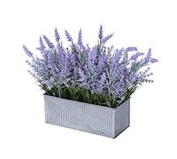 Vlorart Artificial Lavender Decor, Fake Lavender Plant in Decorative Silver Metal Pots, Faux Lavender Plant Artificial Flowers for Farmhouse Home Decor Office Bathroom Desk Room Indoor Outdoor