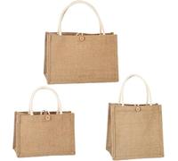 VLQTEUPRD Multi-Purpose Jute Tote Bag - Shopping Bag with Handle, Waterproof, Reusable Tote with Buttons for Shopping, Picnics-3PCS||Small + Medium + Large
