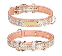 VLQXKDPOI Dog collar,Personalized Collar with Custom Engraved Nameplate, Pastel Woven Pattern, 5 Sizes XS-XL, Adjustable Safety ID Tag for Dogs (Pink, S)(Brown,S)
