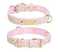 VLQXKDPOI Dog collar,Personalized Collar with Custom Engraved Nameplate, Pastel Woven Pattern, 5 Sizes XS-XL, Adjustable Safety ID Tag for Dogs (Pink, S)(Pink,M)