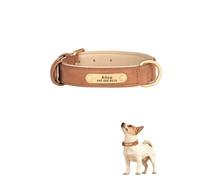 VLQXKDPOI Dog collar,Personalized Dog Collar with Custom Engraved Name Plate, Premium Suede Leather, Adjustable Sizes S-XL for Small to Large Dogs (Pink, L：22-44lbs)(Brown,S：7.7 14lbs)