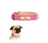 VLQXKDPOI Dog collar,Personalized Dog Collar with Custom Engraved Name Plate, Premium Suede Leather, Adjustable Sizes S-XL for Small to Large Dogs (Pink, L：22-44lbs)(Pink,L：22 44lbs)