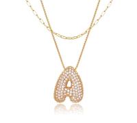 VLQXKDPOI Necklace,Initial s for Women, Gold Balloon Bubble Letter, Gold Plated Dainty Personalized Puffy Name s(GoldAa,Style 1)