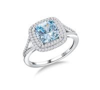 VLQXKDPOI Ring,Cushion Cut Engagement 925 Sterling Silver Double Halo Solitaire Birthstone for Women Size 6-10
