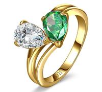 VLQXKDPOI Ring,Toi et Moi 925 Sterling Silver 14K Gold Plated Simulated Diamond Green Double Stone Engagement For Her Size 5-9