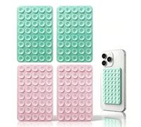 VLUNT 4 Pack Silicone Suction Cup Phone Grip Double Sided Suction Pads for iPhone & Phone Case Sticky Phone Holder with 40 Suction Cups Each Side Hands-Free Phone Stand and Grip, Pink & Teal