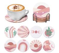 VLUNT 8Pcs Pink Diamond Painting Coasters with Holder, Abstract Art DIY Diamond Art Kits, Non-Slip Wooden Drink Coasters for Adults Kids Beginners, Creative Craft Supplies, Home Decor Gift Set