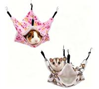 VLUNT Guinea Pig Hammock 2 Pack Double Layer Rat Hammock Bed for Cage with Hooks Soft Plush Pet Hideout for Ferret Chinchilla Hamster Squirrel Sugar Glider, 20 x 20 cm / 8" × 8",Brown & Pink