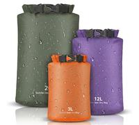 VLUNT Waterproof Dry Bag Set 3 Pcs Roll-Top Stormlight Dry Bags 3L,12L,20L, 70D Fabric Ultralight Camp Canoe Dry Sacks for Hiking, Boating, Kayaking, Camping, Travel, Water Sports(Orange,Purple,Green)