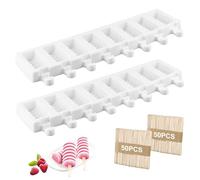 VLUVLA 2 Pieces 8 Cavities Popsicle Mould with 100pcs Wooden Sticks, Silicone Ice Lolly Moulds, Cakesicle Cake Pop Moulds, Reusable Popsicle Mould for Kids Adults Dessert Chocolate DIY