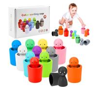 VLUVLA Colour Sorting Toys for Toddlers, 12 PCS Wooden Colored Peg Dolls in Cups, Preschool Color Matching Toy, Color Recognition Playset for Toddlers to Cultivate Cognitive Abilities