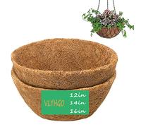 VLYHGO Coco Liner 12 Inch Hanging Basket Coir Liner 100% Natural Round Coconut Fiber Replacement Liners for Hanging Basket Flowers Vegetables (2 PCS)