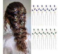 VLYX 12 PCS Bridal Hair Accessories Set - Rhinestone Crystal Wedding Hair Pins for Bride & Bridesmaids, Floral Silver Hair Jewelry for Women- Green & Blue Diamonds