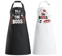 VLYX 2-Pack Couples Cooking Aprons, His and Hers Waterproof Personalised Aprons, Wedding Engagement Anniversary Valentine’s Day Gift Set for Women & Men(The Boss)