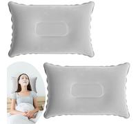 VLYX 2 PCS Inflatable Pillows, Adjustable Firmness Ultralight Compact Cushion for Camping Travel Airplane Car Bed Office Beach Sunbathing Fishing -22x34 CM (Grey)
