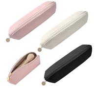 VLYX 3 PCS Makeup Brush Travel Bag Large PU Leather, Waterproof Cosmetic Organizer Zipper Pouch, Portable Anti-Fall Brush Holder for Travel Outdoor Bags