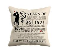 VLYX 3rd Wedding Anniversary Cushion Cover, Gift for Wife or Husband, 3 Years of Marriage Keepsake, Elegant 45x45cm Pillow Case (3 Years of Marriage)