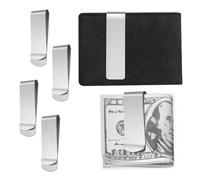 VLYX 4 Pcs Stainless Steel Money Clips, with a Black Wallet, Credit Card Holder Slim Wallet for Women Men - Minimalist Card Clip Wallet, Invoice, Business Card