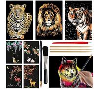 VLYX 8 Piece Scratch Art for Adults & Kids, Foil Art for Adults with Tools, Animal Series (A4/A5 Size)