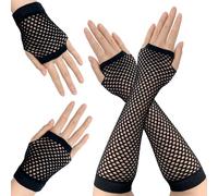 VLYX Fishnet Gloves, 2 Pairs Fingerless Fishnet Sleeves, Black Fish Net Gloves for 80's Theme Party Halloween Cosplay Women Costume Accessories (Black)