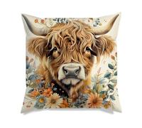 VLYX Highland Cow Cushion, Highland Cow Decorations, Scottish Gift for Women Pillow Cover Animal Outdoor Flower Throw Pillow Case Decor Home Livingroom Couch Sofa 18"X18"(45x45cm)