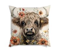 VLYX Highland Cow Pillow Cover 18"x18" (45x45cm) - Scottish Cow Throw Pillow Case for Couch, Sofa, Living Room Decor - Animal & Flower Design, Outdoor & Home Gift for Women