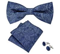 VLYX Mens Bow Tie and Pocket Square Set with Cufflinks - Paisley Jacquard Woven Pre-Tied Bowtie Handkerchief Formal Accessories