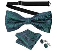VLYX Men's Pre-Tied Bow Tie Set with Pocket Square & Cufflinks - Adjustable Paisley Jacquard Woven Design