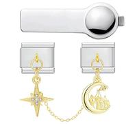 VLYX Personalized Double Pendant Style Charm - 9mm Stainless Steel Italian Link Bracelet Accessory with Installation Tool (Four-Pointed Star & Castle)