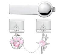 VLYX Personalized Double Pendant Style Charm - 9mm Stainless Steel Italian Link Bracelet Accessory with Installation Tool (Cat Paw & Four-Pointed Star)