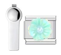 VLYX Personalized Flower World Charm - 9mm Stainless Steel Italian Link Bracelet Accessory with Installation Tool (Cyan)