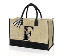 VLYX Personalized Initial Canvas Tote Bag, Beach Bag Gift Bag Suitable for Birthday, Wedding, Beach, Holiday, Great Birthday Gifts for Women, Mom, Teachers, Nurses, Best Friends, Bridesmaids- F