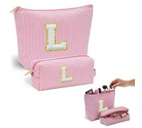 VLYX Personalized Make Up Bag - Large Capacity Cosmetic Bags for Women A-Z Initials, 2 Pack - Portable Toiletry Bag, Birthday Gifts Idea (L)