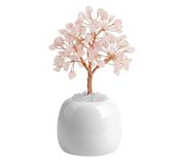 VLYX Pink Quartz Crystal Tree of Life - Handmade Rose Quartz Natural Gemstone Decor Sculpture for Desk Shelf Decor, Home Office Zen Accent Gift for Women