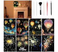 VLYX Scratch Art for Adults and Kids - 8-Piece Rainbow Scratch Notes Kit with Scratching Tools, Creative Art Supplies Children & Adults（Hot Air Balloons & Fireworks）
