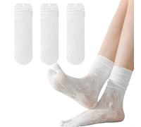 VLYX Tabi Socks Women 3 Pairs Japanese Split Toe, Mesh, Frilled Mid-Calf