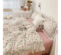 VM VOUGEMARKET Girls Lace Bedding Set Twin 3 Pieces Pink Flower Duvet Cover Set with Ruffle Edge-100% Cotton Elegant Princess Style-Twin,Pink