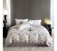 VM VOUGEMARKET Lyocell Duvet Cover King with 2 Pillow Shams,Vintage Garden Flower Bedding Set,Silky Soft, Cool-to-The-Touch Comforter Cover for Hot Sleeper-King,Purplish Grey