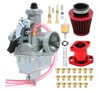 VM22 26mm Carburetor Kit for Mikuni Performance Predator 212cc GX160 GX200 CT200U 196cc KT196 Pit Dirt Bike Mini Bike with 38mm Air Filter Intake Mainfold Idle Adjuster Screw Mixture Screw Kit (Red)