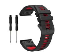 VMBVBHMDF QuickFit 22mm 26mm Dual Tone Striped Silicone Strap, Suitable Fit For Garmin Fenix 8 7X 7 7S 6X 6 Pro 5 5X 965 955 945 Epix 2 Strap(Black Red,22MM)