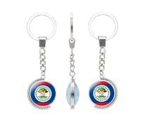 vmcoatdu Belize Flag Double Sided Rotation Key Chain Keyring Gift Men Women Stainless Steel Glass Keychain, Red Blue, One size