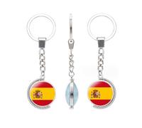 vmcoatdu Many Countries National Flag Double Sided Rotation Key Chain Keyring Gift Men Women Stainless Steel Glass Keychain, Spain, One size