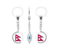 vmcoatdu Many Countries National Flag Double Sided Rotation Key Chain Keyring Gift Men Women Stainless Steel Glass Keychain, Nepal, One size