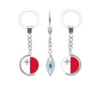 vmcoatdu Many Countries National Flag Double Sided Rotation Key Chain Keyring Gift Men Women Stainless Steel Glass Keychain, Malta, One size
