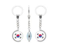 vmcoatdu Many Countries National Flag Double Sided Rotation Key Chain Keyring Gift Men Women Stainless Steel Glass Keychain, Korea, One size