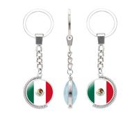 vmcoatdu Many Countries National Flag Double Sided Rotation Key Chain Keyring Gift Men Women Stainless Steel Glass Keychain, Mexico, One size