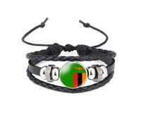 vmcoatdu World Many National Flags Bangle Retro Alloy Leather Bracelet for National Flag Braided Rope Bracelet Bangle, One Size, Metal, alloy