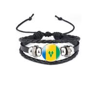 vmcoatdu World Many National Flags Bangle Retro Alloy Leather Bracelet for National Flag Braided Rope Bracelet Bangle, One Size, Metal, alloy