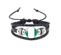 vmcoatdu World Many National Flags Bangle Retro Alloy Leather Bracelet for National Flag Braided Rope Bracelet Bangle, One Size, Metal, alloy