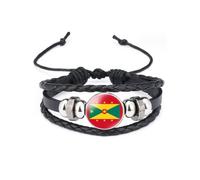 vmcoatdu World Many National Flags Bangle Retro Alloy Leather Bracelet for National Flag Braided Rope Bracelet Bangle, One Size, Metal, alloy